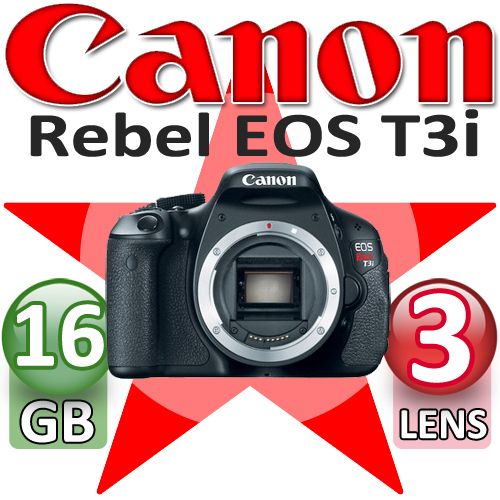 NEW Canon Rebel T3i & 18 135 Lens 16GB Batteries & More 013803134278 