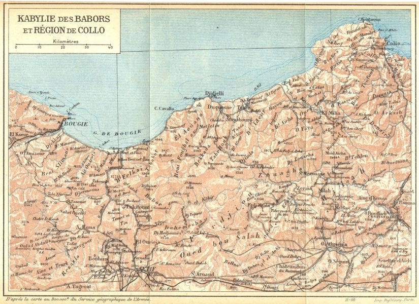 ALGERIAKabylie Babors Region de Collo,1909 map  