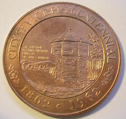 1962 CITY OF VICTORIA CENTENNIAL 1862 1962 TRADE TOKEN  