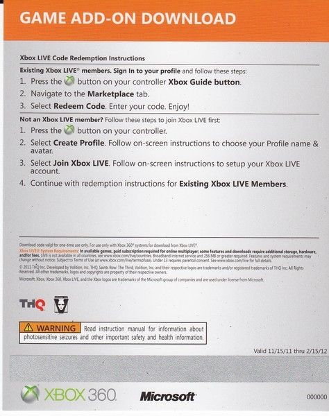 Saints Row The Third PROFESSOR GENKI DLC  code for XBOX 360 