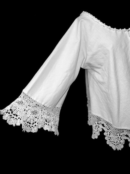 VTG FEMININE HANDMADE NEEDLE LACE LINEN TOP BLOUSE ANGEL WING BELL 