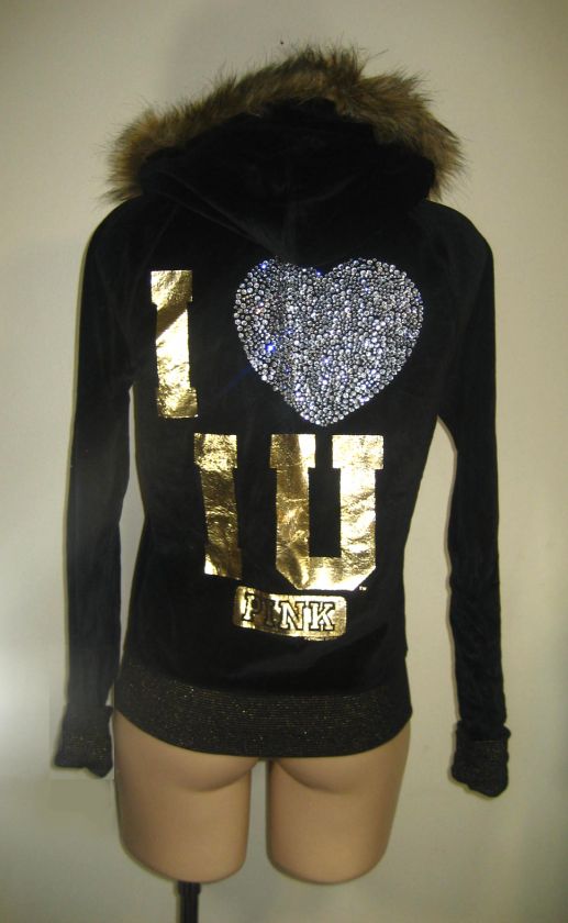 Victorias Secret Velour Bling Faux Fur *IU* Hoodie M  