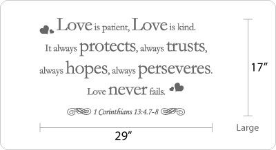 Love is patient, Love is kind 1 Corinthians 134.7 8 Vinyl Wall 