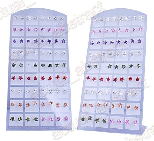 wholesale star 36pair CZ earring stud&display 6x6mm  