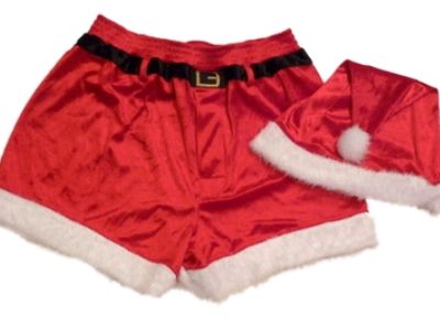 Mens Red Velvet Christmas Boxers & Santa Hat Set Ho Ho Ho Holiday 