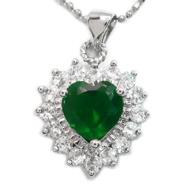 HEART CUT GREEN EMERALD WHITE GOLD GP PENDANT NECKLACE  