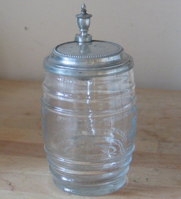 Early German Glass Beer Stein Barrel Form c.1830  