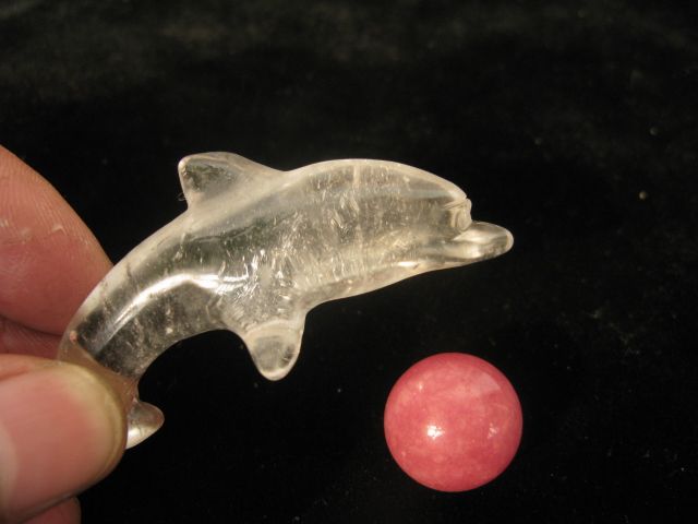 35g dolphin NATURAL QUARTZ CRYSTAL CARVING GEM&JADE BALL  