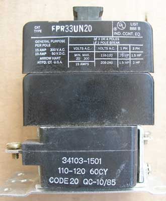 Cooper/Arrow Hart FPR33UN20 3P 15 Amp 300V Contactor  