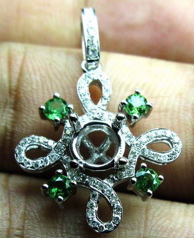 ROUND SOLID 14K Gold TSAVORITE GARNET DIAMOND SETTING SEMI PENDANT 