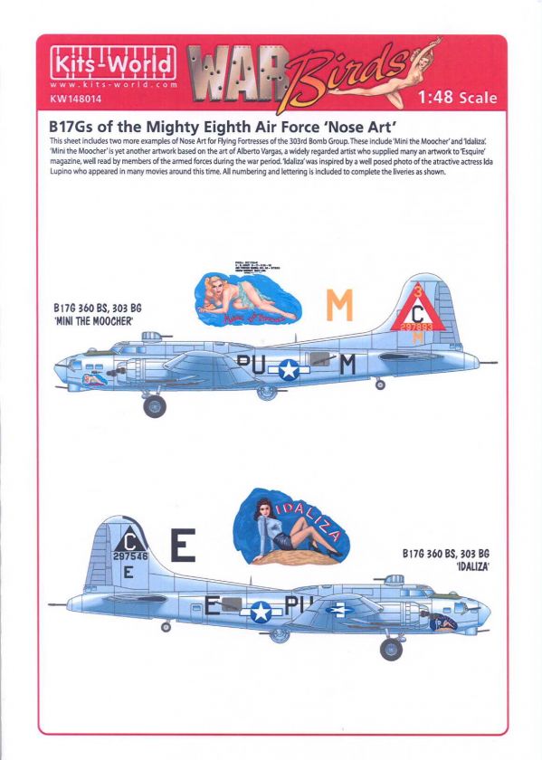 Decals 1/48 B 17G FLYING FORTRESS MIGHTY EIGHTH AIR FORCE NOSE ART #2 