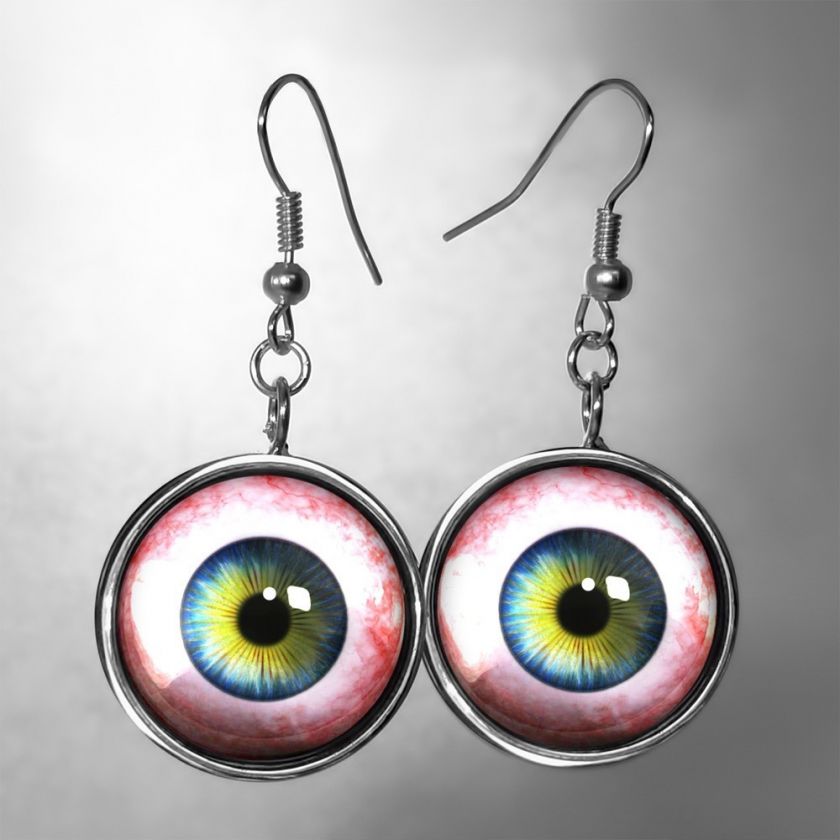 Human Eye Taxidermy Eyeball Horror Halloween Sterling Silver Earrings 