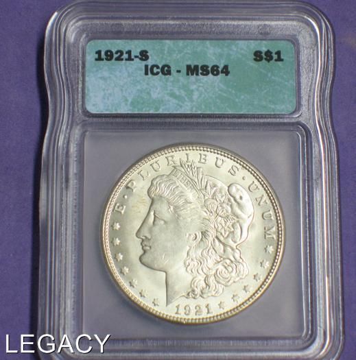 1921 S MORGAN SILVER DOLLAR ICG MS64 SHARP (OE+  