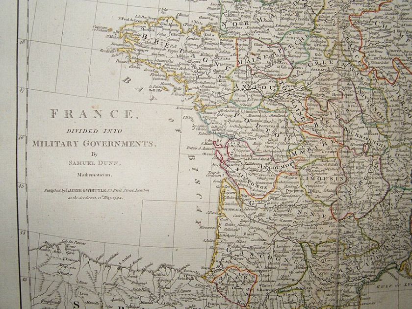 France 1794 Antique Map. Samuel Dunn, Laurie & Whittle  