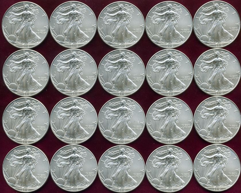 FULL ROLL (20 COINS) OF 2012 UNCIRCULATED AMERICAN SILVER EAGLES 
