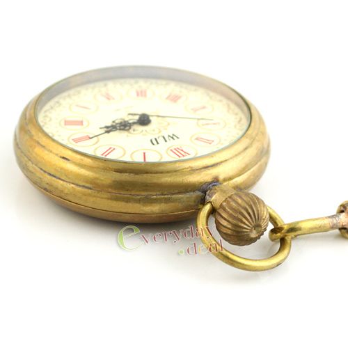 Glass Copper Case Flower Antique Pocket Watch Chain  