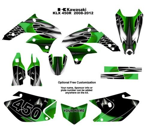 Kawasaki KLX 450R   2008 12 Graphic Decal Kit 4444GREEN  