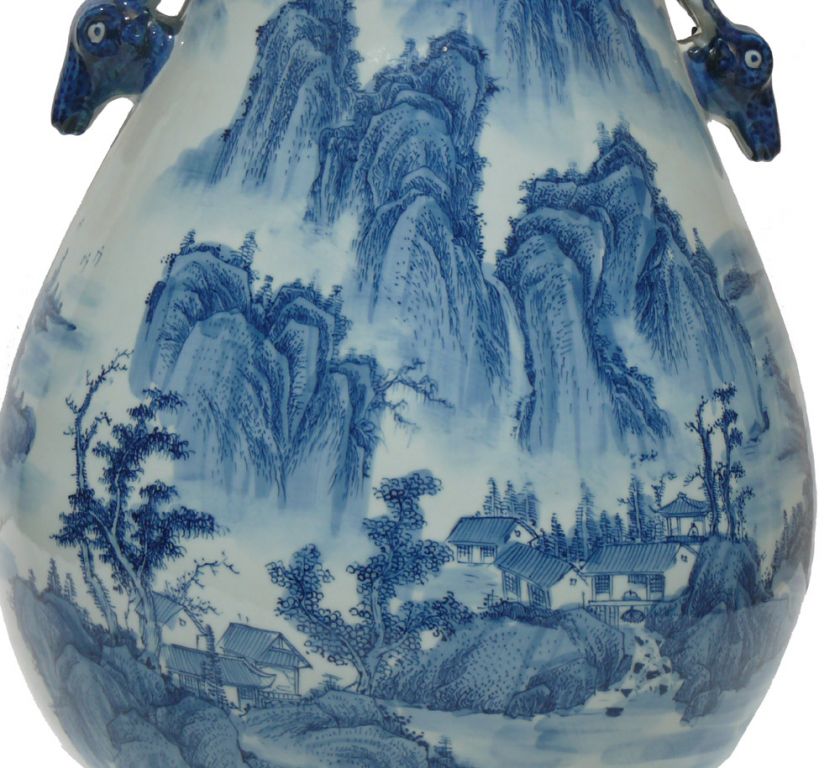 Chinese Porcelain Blue White Mountain Scene Vase s2098  