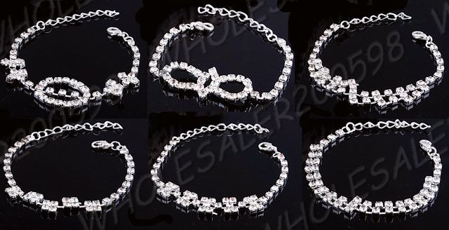 6strands Rhinestone Silver Plated Bracelets 19 20CM  