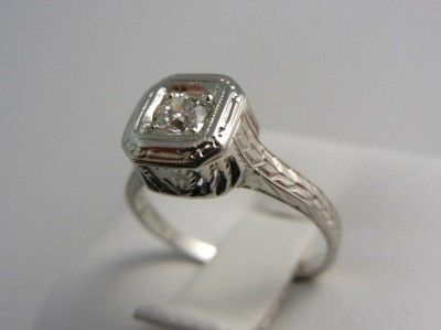   Art Deco Round Brilliant 1/4C Diamond 20K White Gold Ring  