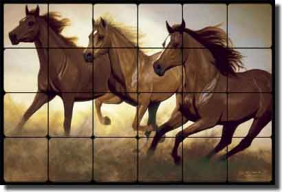 Ryan Horse Equine Art Kitchen Tumbled Marble Tile Mural  