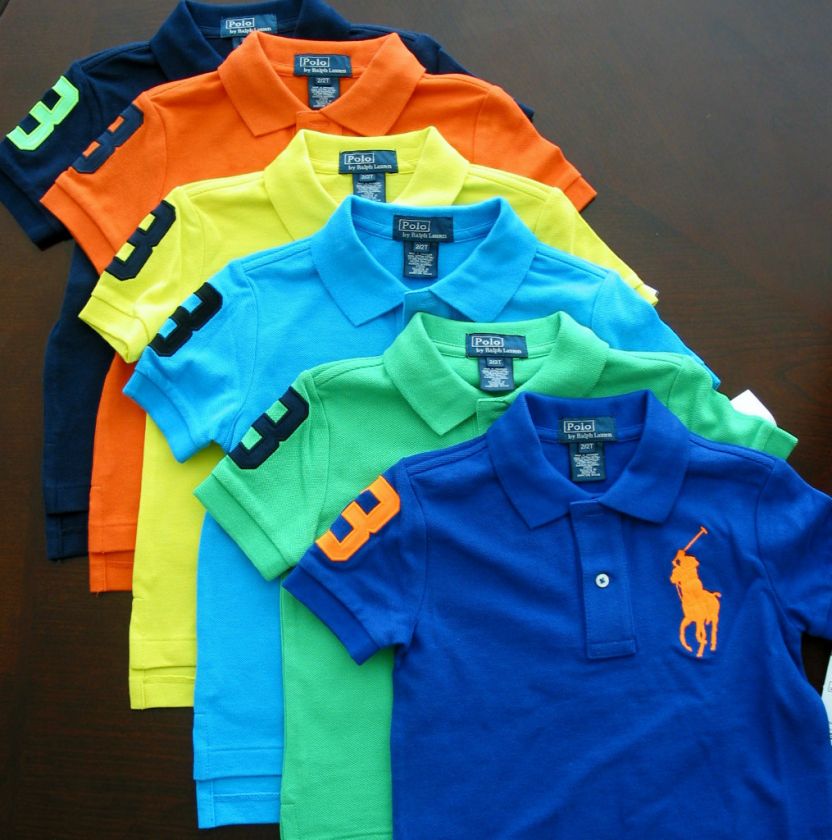   Lauren Boys Short Sleeved Neon Big Pony Polo Shirt Sz 7 NEW $45 2j