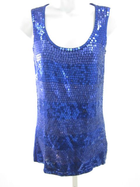 DESIGN HISTORY Blue Sequin Sleeveless Tunic Top Sz S  