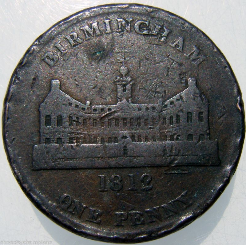 1812 BIRMINGHAM ONE PENNY WORKHOUSE TOKEN 37mm VG  