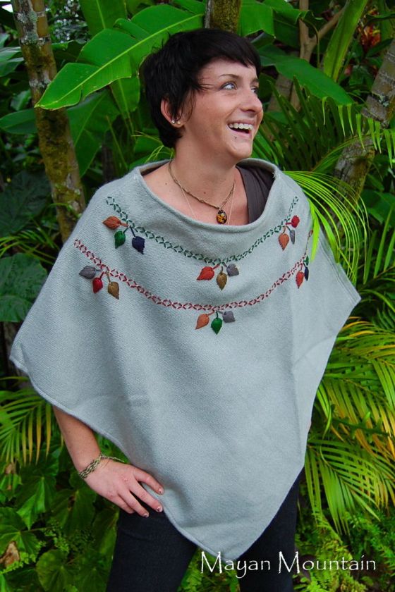 GUATEMALAN WOMENS WOOL Embroidered Leaf PONCHO guatemala jacket WWEP 