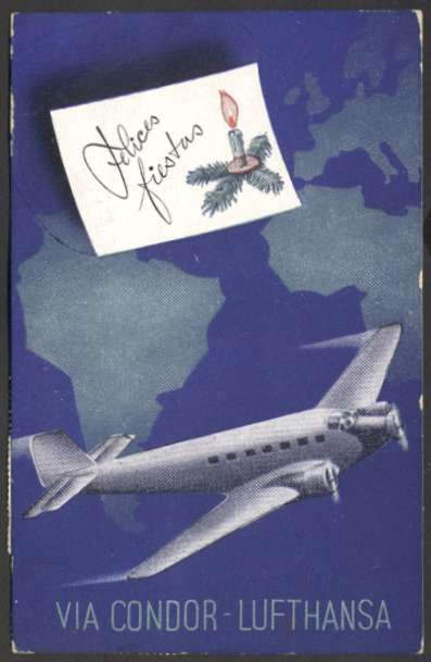 Argentina To Germany Via Condor Lufthansa 1938 Poster Postcard With 4 
