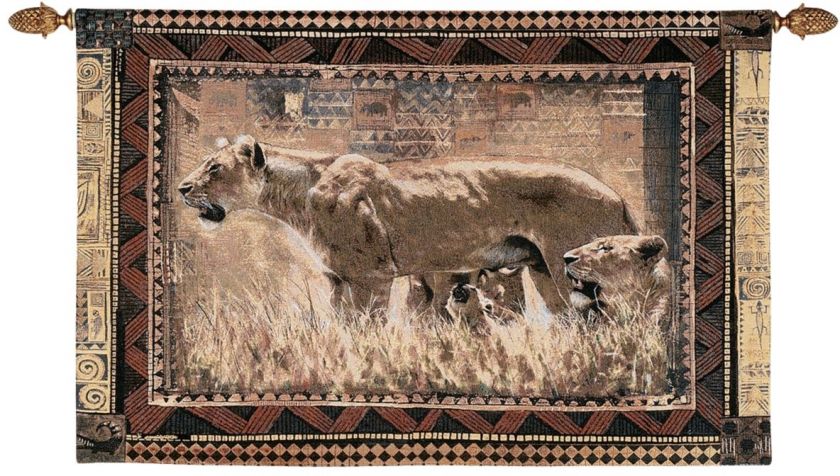 African Wildlife Lions Wall Jacquard Tapestry Inspired By artist Rob 