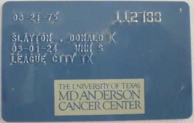 DEKE SLAYTON PERSONALLY OWNED UNIV TEXAS CANCER MEDICAL CARD NASA 