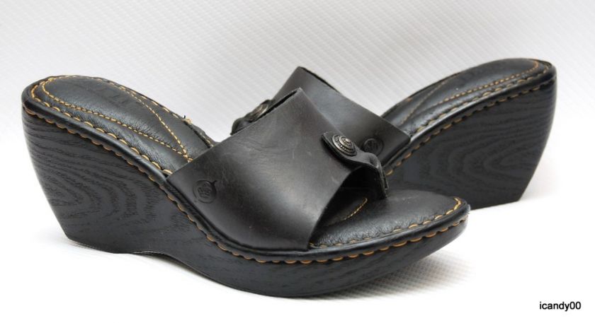 New Born TWEET Nubuck Leather Wedge Thong Platform Sandal Slide ~Black 