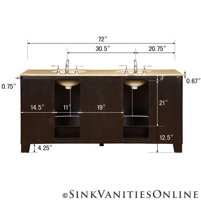 72 Nicosia   Travertine Double Bathroom Vanity Sink Cabinet (Espresso 