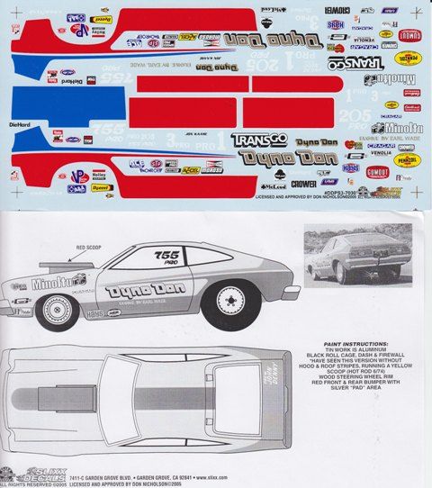 DYNO DON Nicholson Mustang II Drag SLixx Decals 7030  