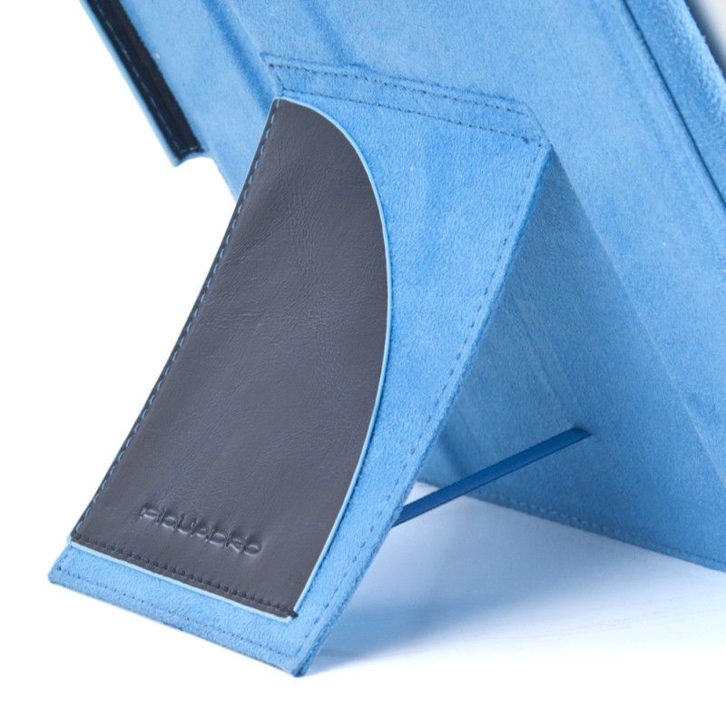 Stand Up iPad Case PIQUADRO BLUE SQUARE in Genuine Blue Leather 