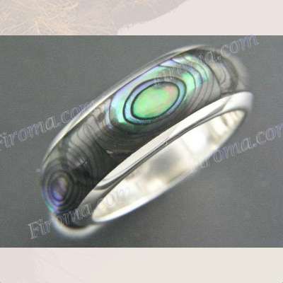 PAUA ABALONE SHELL 925 STERLING SILVER BAND ring 6  