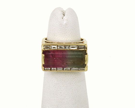 14K GOLD 11.65 CTS WATERMELON TOURMALINE DIAMONDS RING  