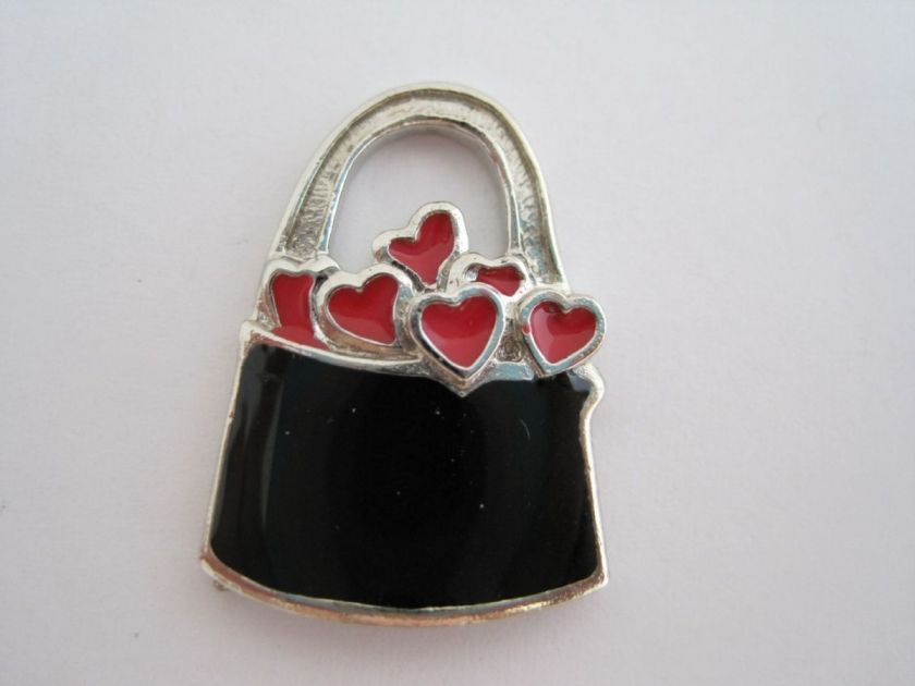 Vintage Edgar Berebi Jet Enamel Purse w/ Hearts Charm  