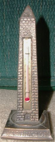 VINTAGE BRASS WASHINGTON MONUMENT SOUVENIR THERMOMETER  