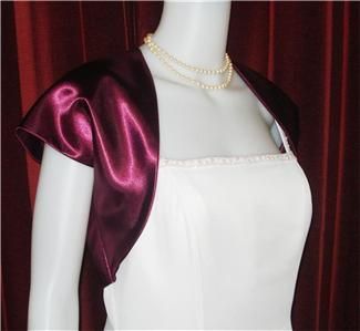 PLUM / BURGUNDY SATIN BOLERO BRIDAL JACKET MEDIUM NEW  