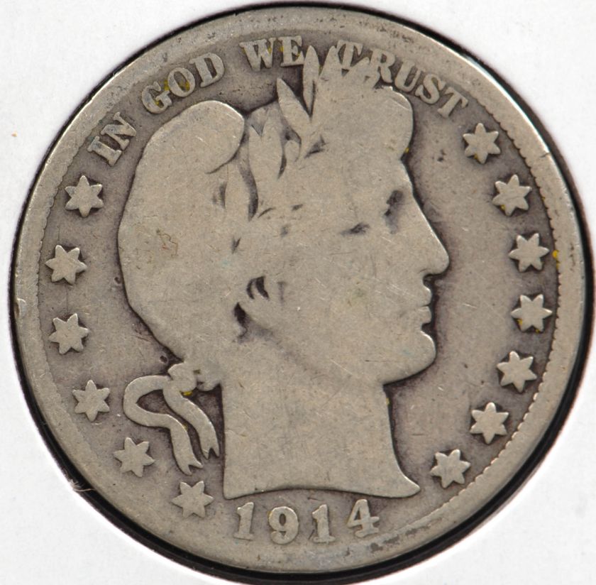 1914 Barber Silver Half Dollar in Good condition. Reverse is weak 