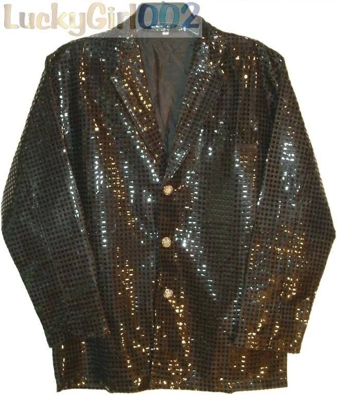 MEN 70s BAND MJ SEQUIN CABARET PARTY DANCE JACKET BLACK  