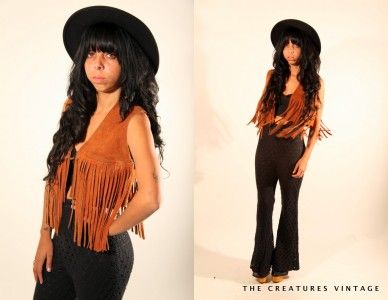   BOHO Suede FRINGE VEST Hippie Leather Festival Gypsy Jacket  