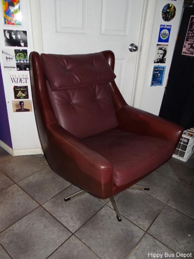 Danish Modern Overman PLUM Vinyl Leather LOUNGE Chair EAMES VTG FREE 