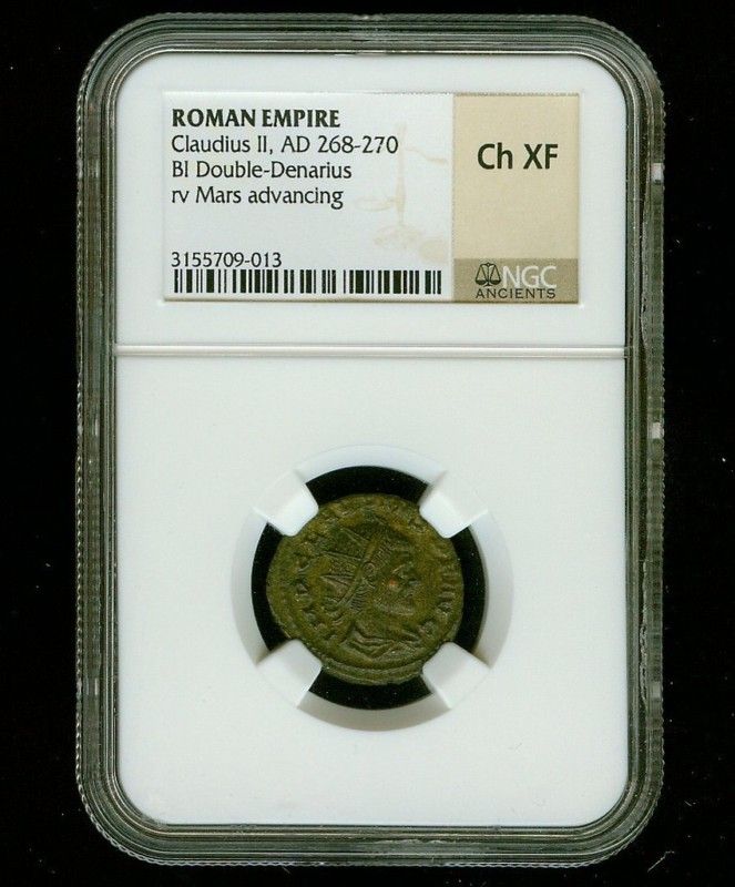   Claudius II AD 268 270 BI Double Denarius Rev Mars Advan. NGC Ch/XF