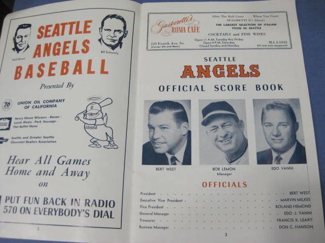 1965 vintage Seattle Angels Baseball Sicks Stadium Program  