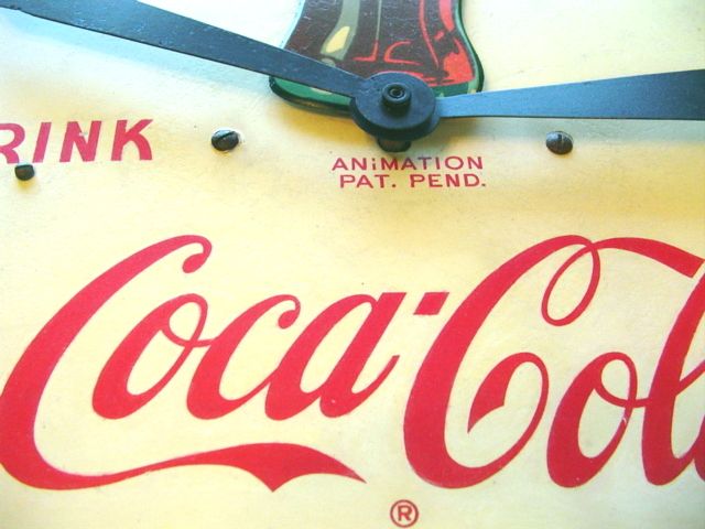 RARE COCA COLA ROCKING BOTTLE ANIMATED MOTION CLOCK SWIHART 19 1/2 