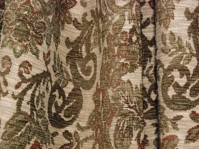 Moss Green Cream Chenille Drapery Upholstery Fabric  