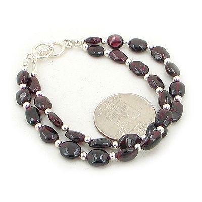 Double Wine Garnet Nugget Sterling Silver Bead Bracelet  